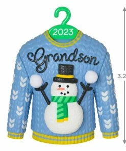 Hallmark Grandson Christmas Sweater 2023 Ornament -Department Store Shop Grandson Snowman Sweater 2023 Keepsake Ornament 1399QGO2557 03