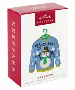 Hallmark Grandson Christmas Sweater 2023 Ornament -Department Store Shop Grandson Snowman Sweater 2023 Keepsake Ornament 1399QGO2557 04