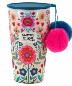 Natural Life Grateful Stainless Steel Pom-Pom Tumbler, 15 Oz.