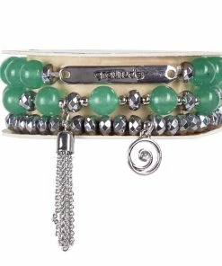 Soul Stacks Gratitude Beaded Stretch Bracelets, Set Of 3 5 Soul Stacks Gratitude Beaded Stretch Bracelets, Set Of 3 -Department Store Shop Gratitude GreenSilver Beaded Stretch Bracelets STXGRT 03