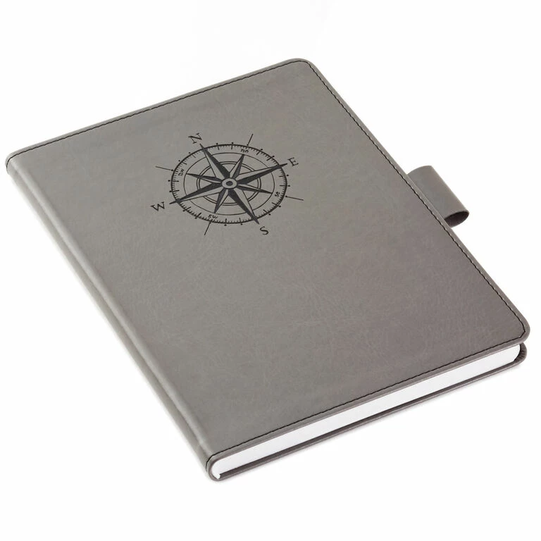 Hallmark Gray Etched Compass Faux Leather Notebook 1 Hallmark Gray Etched Compass Faux Leather Notebook