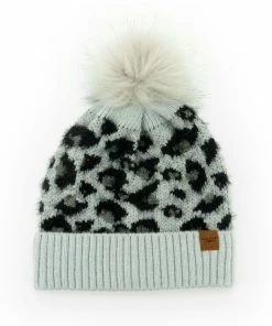 Britt’s Knits Gray Snow Leopard Women's Knit Pom Hat