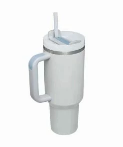 Gray Insulated Stainless Steel Travel Mug With Straw, 40 Oz.