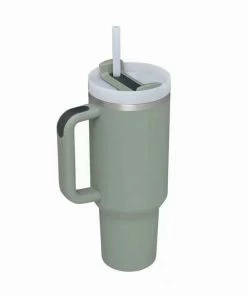 Green Insulated Stainless Steel Travel Mug With Straw, 40 Oz.
