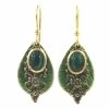 Green Stone And Filigree Layered Metal Drop Earrings