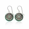 Silver Forest Green Stone And Silver-Tone Metal Flower Layered Drop Earrings