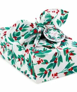 Hallmark 26" Greenery And Berries Christmas Fabric Gift Wrap With Twine And Tag