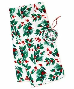 Hallmark 26" Greenery And Berries Christmas Fabric Gift Wrap With Twine And Tag 8 Hallmark 26" Greenery And Berries Christmas Fabric Gift Wrap With Twine And Tag -Department Store Shop Greenery and Berries Christmas Fabric Gift Wrap With Tag 5XW2087 03