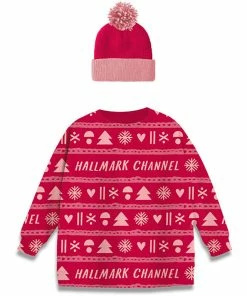 Hallmark Channel Knit Pattern Wine Sleeve And Hat, Set Of 2