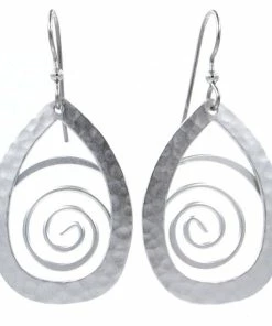 Hammered Silver Teardrop With Coil Metal Drop Earrings