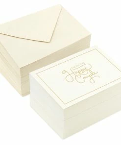 Hallmark Bulk Ivory And Gold Blank Wedding Thank-You Notes, Box Of 100