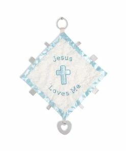 Demdaco Jesus Loves Me Blue Trim Activity Blankie