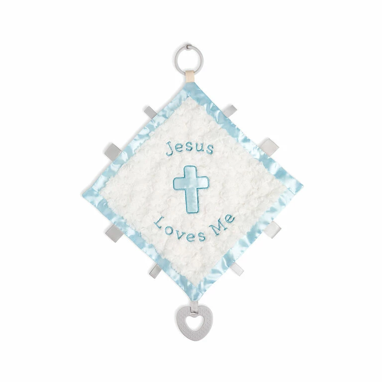 Demdaco Jesus Loves Me Blue Trim Activity Blankie 1 Demdaco Jesus Loves Me Blue Trim Activity Blankie