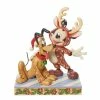 Enesco Jim Shore Disney Mickey Mouse Reindeer With Santa Pluto Figurine, 6.25"
