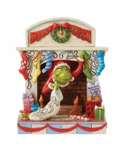 Enesco Jim Shore Grinch Peeking Out Of Fireplace Figurine, 5.5"