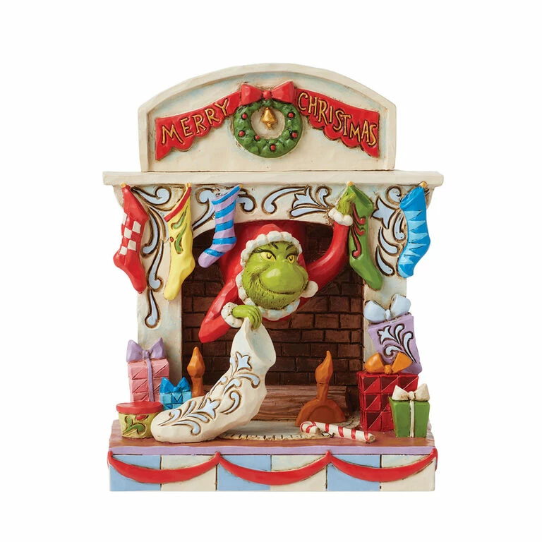 Enesco Jim Shore Grinch Peeking Out Of Fireplace Figurine, 5.5" 1 Enesco Jim Shore Grinch Peeking Out Of Fireplace Figurine, 5.5"