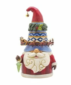Enesco Jim Shore Gnome With Rotating Santa Sleigh Hat Figurine, 8.85"