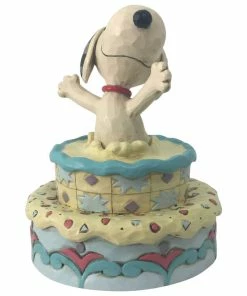 Enesco Jim Shore Snoopy Jumping Out Of Birthday Cake Figurine, 5.5"