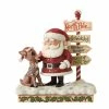 Enesco Jim Shore Rudolph, Santa And North Pole Sign Figurine, 7.68"