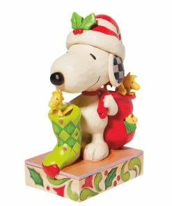 Enesco Jim Shore Peanuts Snoopy And Woodstock With Stocking Figurine, 7"