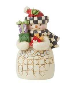 Enesco Jim Shore Mini Snowman With Checkered Hat And Scarf Figurine, 3.54"
