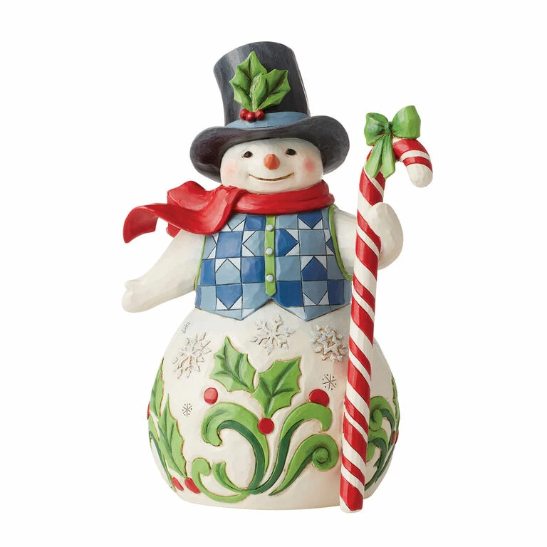Enesco Jim Shore Snowman With Candy Cane Figurine, 8.7" 1 Enesco Jim Shore Snowman With Candy Cane Figurine, 8.7"
