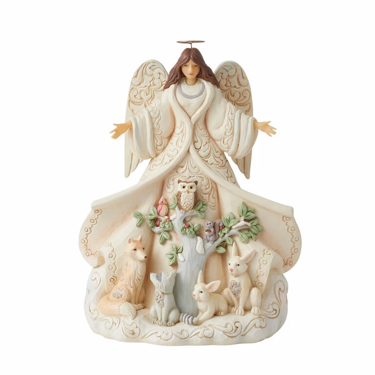 Enesco Jim Shore White Woodland Angel With Cloak Figurine, 9.5" 1 Enesco Jim Shore White Woodland Angel With Cloak Figurine, 9.5"