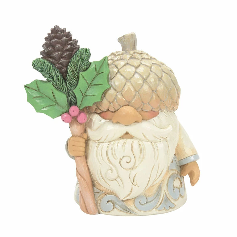 Enesco Jim Shore White Woodland Gnome With Acorn Hat Figurine, 4.65" 1 Enesco Jim Shore White Woodland Gnome With Acorn Hat Figurine, 4.65"
