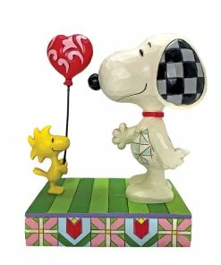 Enesco Jim Shore Peanuts Woodstock And Snoopy Heart Balloon Figurine, 5"