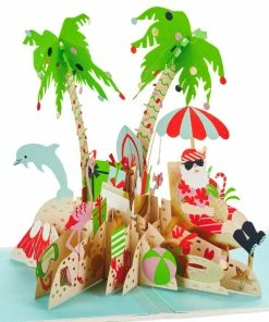 Hallmark Jolly Holidays Beach Santa 3D Pop-Up Christmas Card