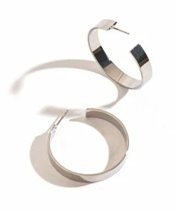 Howard's Jewelry Large Flat Silver Hoop Earrings