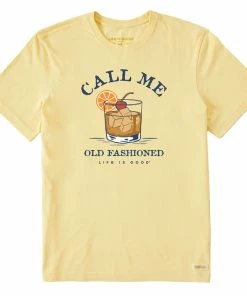 Life Is Good Call Me Old-Fashioned Men's Yellow T-Shirt, Large