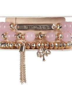 Soul Stacks Live With Love Beaded Stretch Bracelets, Set Of 3 5 Soul Stacks Live With Love Beaded Stretch Bracelets, Set Of 3 -Department Store Shop Live With Love PinkGold Beaded Stretch Bracelets STXLOV 03