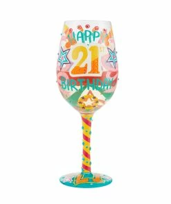 Lolita Happy 21st Birthday Handpainted Wine Glass, 15 Oz.