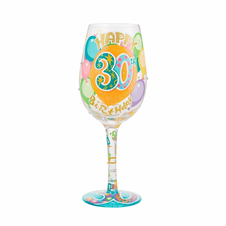 Lolita Happy 30th Birthday Handpainted Wine Glass, 15 Oz. 1 Lolita Happy 30th Birthday Handpainted Wine Glass, 15 Oz.
