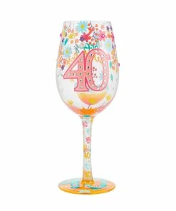 Lolita Happy 40th Birthday Handpainted Wine Glass, 15 Oz.