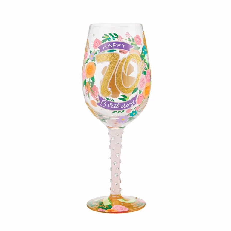Lolita Happy 70th Birthday Handpainted Wine Glass, 15 Oz. 1 Lolita Happy 70th Birthday Handpainted Wine Glass, 15 Oz.