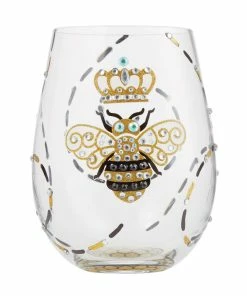 Lolita Queen Bee Handpainted Stemless Wine Glass, 20 Oz.