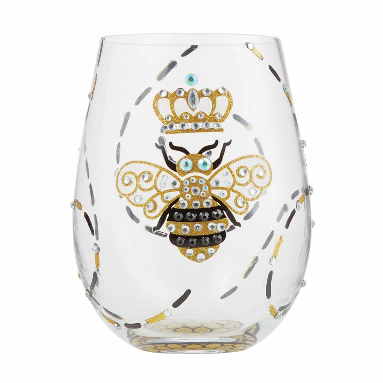 Lolita Queen Bee Handpainted Stemless Wine Glass, 20 Oz. 1 Lolita Queen Bee Handpainted Stemless Wine Glass, 20 Oz.