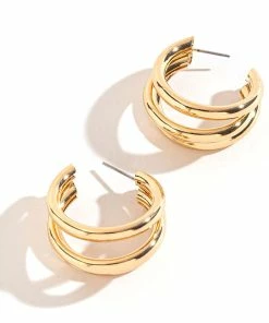 Howard's Jewelry Medium Triple Tube Gold Hoop Earrings