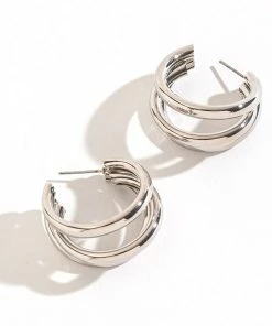 Howard's Jewelry Medium Triple Tube Silver Hoop Earrings
