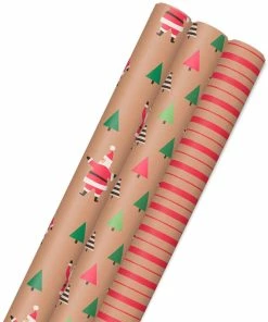 Hallmark Merry Kraft Prints 3-Pack Christmas Wrapping Paper, 90 Sq. Ft.