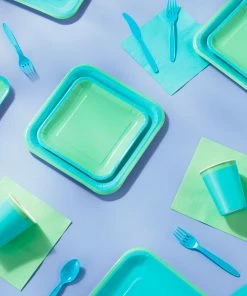 Hallmark Color Pop 96-Piece Tableware Basics Party Kit, Sea Green And Aqua -Department Store Shop Mint Green and Aqua Party in a Box Party Supplies 5CLP1005 03