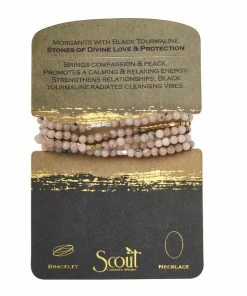 Morganite & Black Tourmaline Stone Of Love Beaded Wrap Jewelry