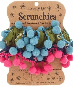 Natural Life Floral Pom-Pom Scrunchies, Set Of 2