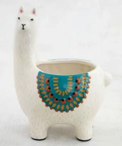Natural Life Cream Ceramic Llama Planter