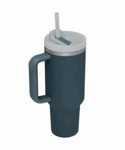 Navy Insulated Stainless Steel Travel Mug With Straw, 40 Oz.
