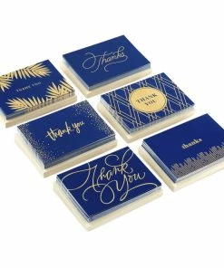 Hallmark Bulk Navy And Gold Assorted Blank Thank-You Notes, Box Of 120