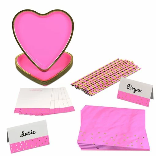 Hallmark Color Pop 60-Piece Tableware Premium Party Kit, Pink Heart 7 Hallmark Color Pop 60-Piece Tableware Premium Party Kit, Pink Heart -Department Store Shop Party Supplies in a Box Heart Plates and Napkins 5CLP1010 01