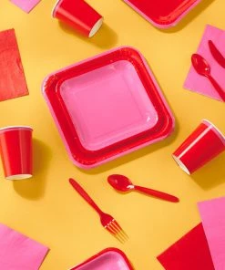 Hallmark Color Pop 96-Piece Tableware Basics Party Kit, Red And Pink -Department Store Shop Party Supplies in a Box Plates Napkins and Cups 5CLP1000 03